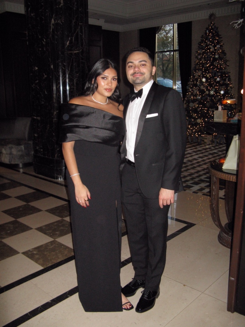 Solace London Black Off-Shoulder Satin Evening Gown